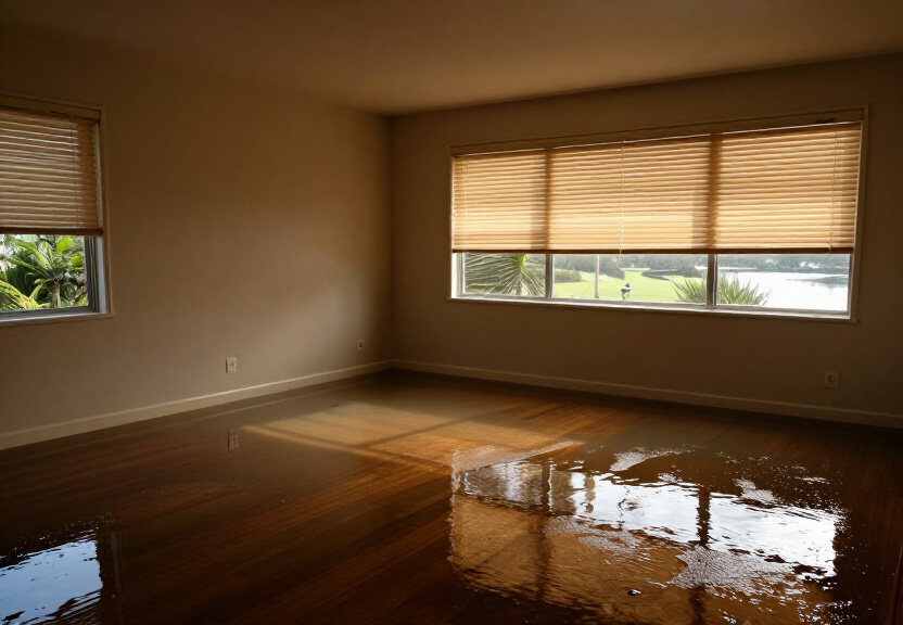 Swollen floorboards in Emerton property before drying